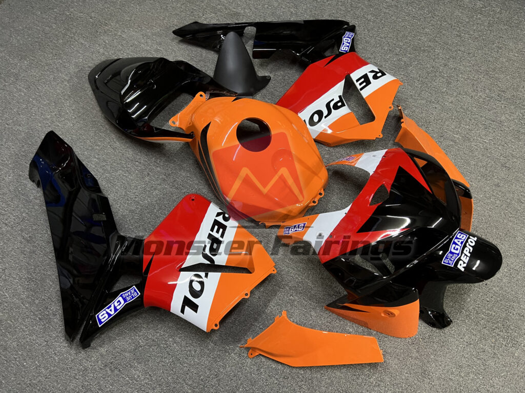 2005 - 2006 Honda CBR600RR Gloss Classic Repsol fairing set - ABS injection, custom painted by Monster Fairings