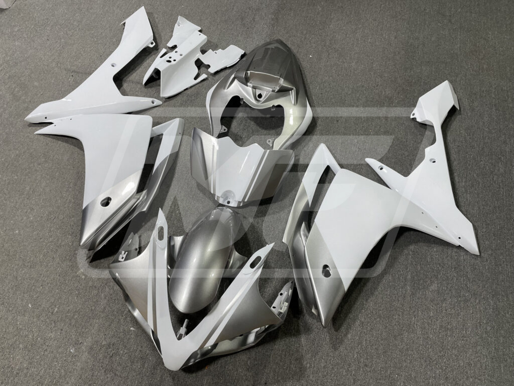 Yamaha R1 custom ABS fairings 2007 - 2008 in Silver & White - durable replacement kit, Monster Fairings