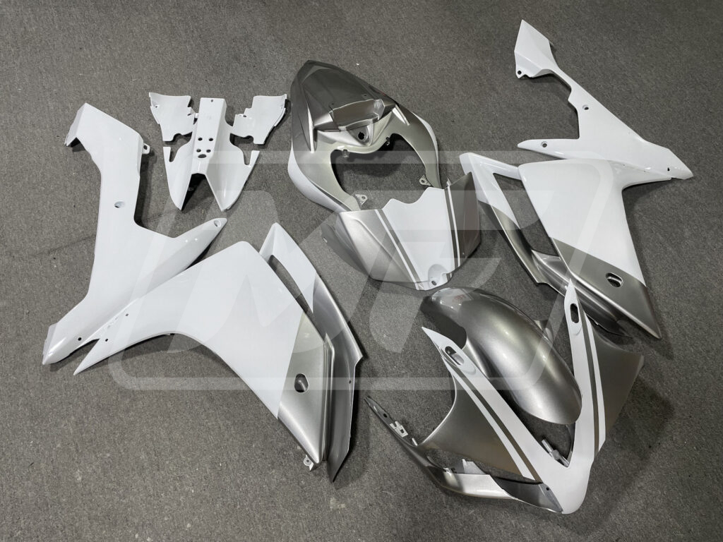 2007 - 2008 Yamaha R1 Silver & White fairing set - ABS injection, custom painted by Monster Fairings