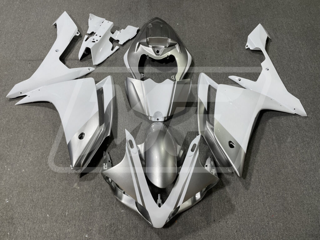 Yamaha R1 2007 - 2008 Silver & White ABS fairings - custom motorcycle bodywork kit by Monster Fairings