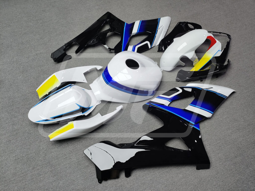 Gloss Black & White with Blue & Yellow ABS fairings for Suzuki GSXR 1000 2005 - 2006 - premium OEM fit kit by Monster Fairings