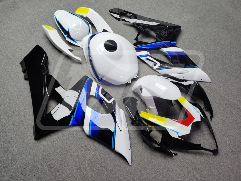 2005 - 2006 Suzuki GSXR 1000 Gloss Black & White with Blue & Yellow fairing set - ABS injection, custom painted by Monster Fairings