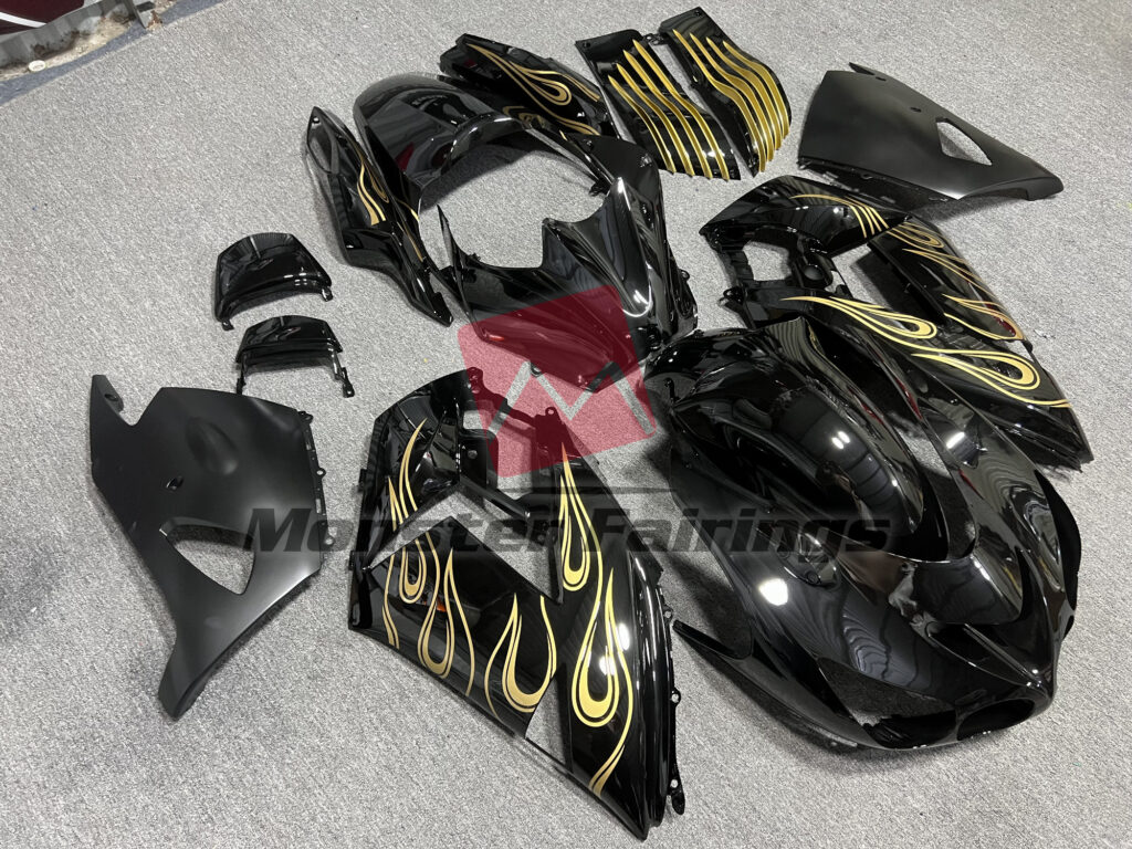Kawasaki ZX14R custom ABS fairings 2006 - 2011 in Black Gold - durable replacement kit, Monster Fairings