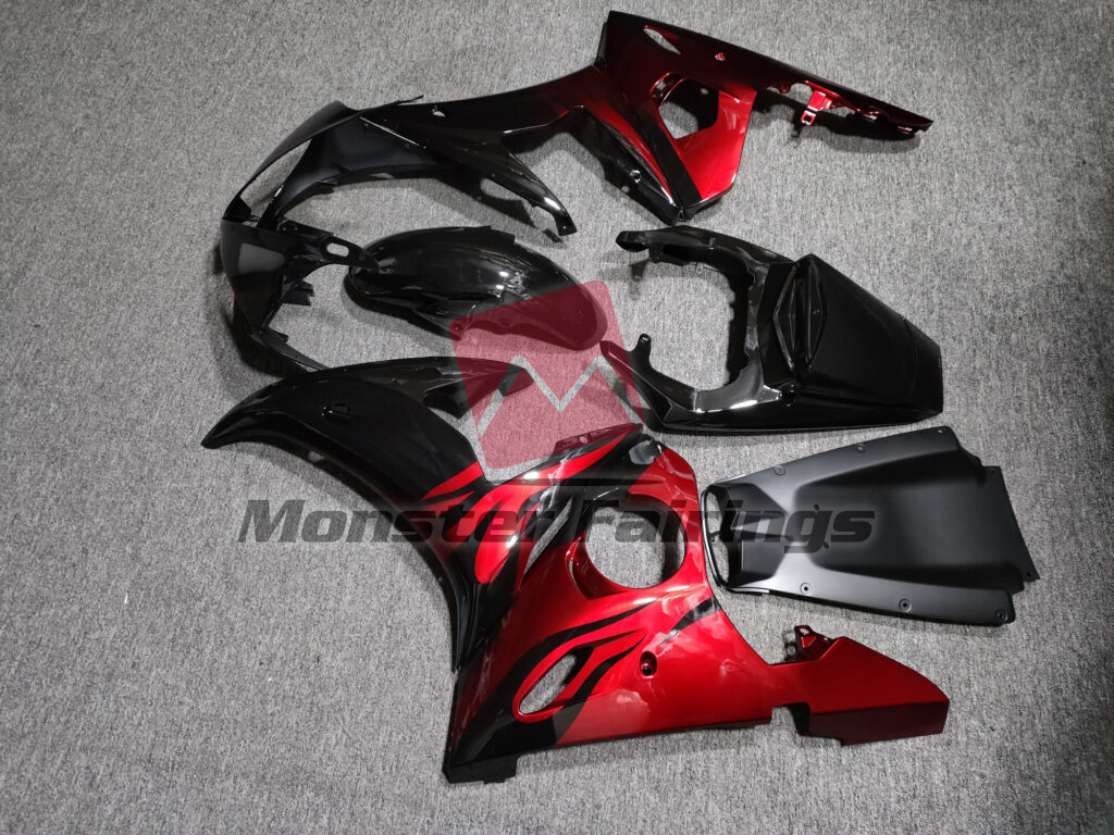 2003 - 2004 Yamaha R6 Gloss Black & Red fairing set - ABS injection, custom painted by Monster Fairings
