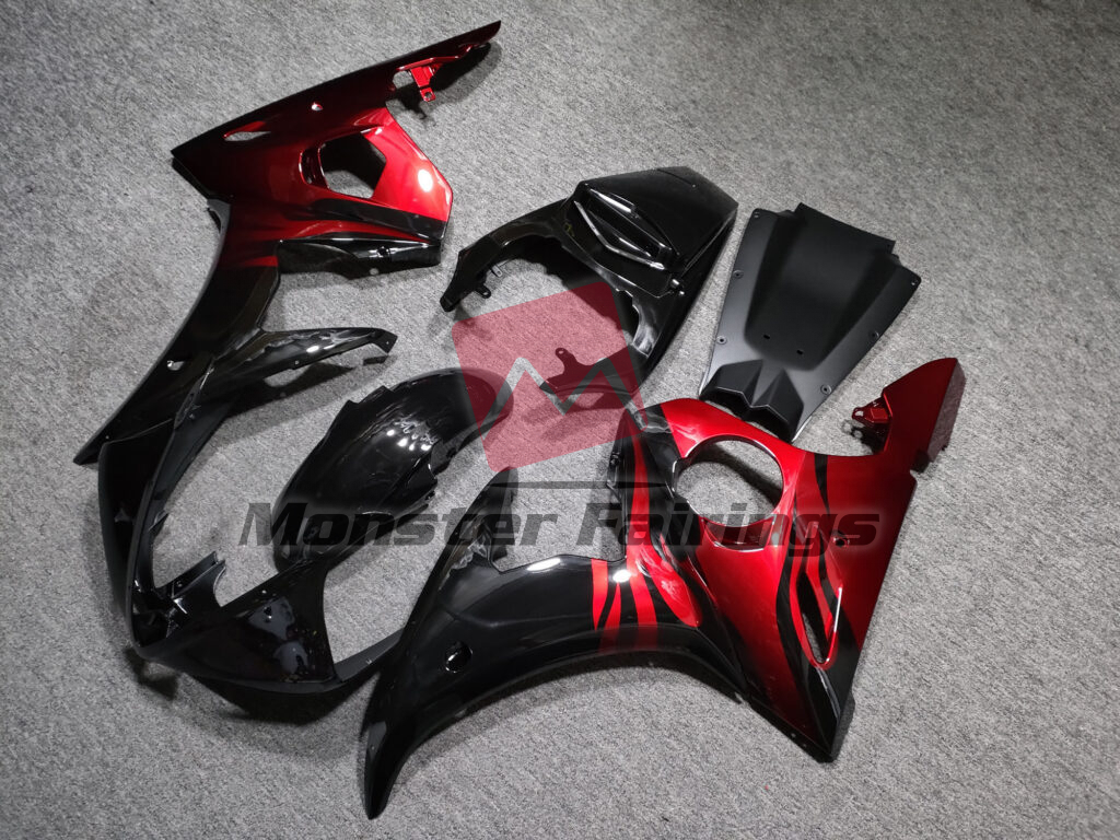 Yamaha R6 custom ABS fairings 2003 - 2004 in Gloss Black & Red - durable replacement kit, Monster Fairings