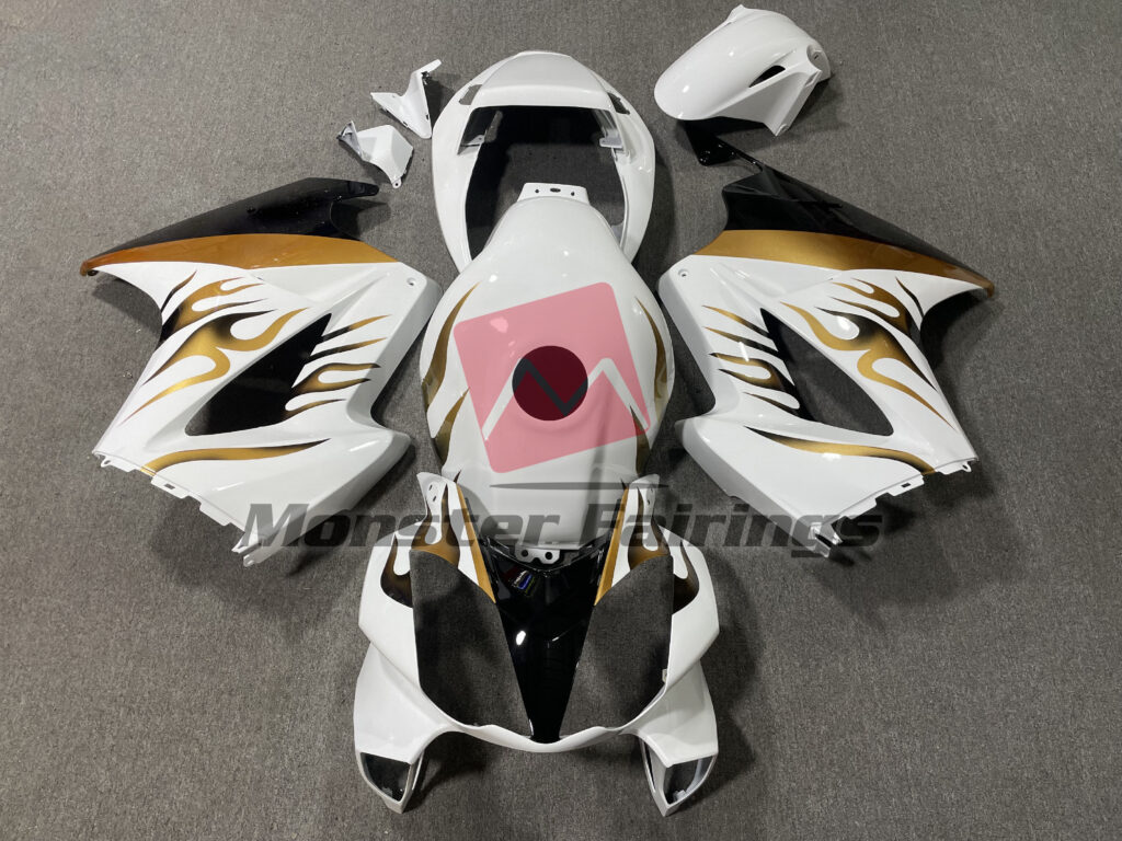 Honda VFR800 2002 - 2012 Gloss Gold Flame ABS fairings - custom motorcycle bodywork kit by Monster Fairings