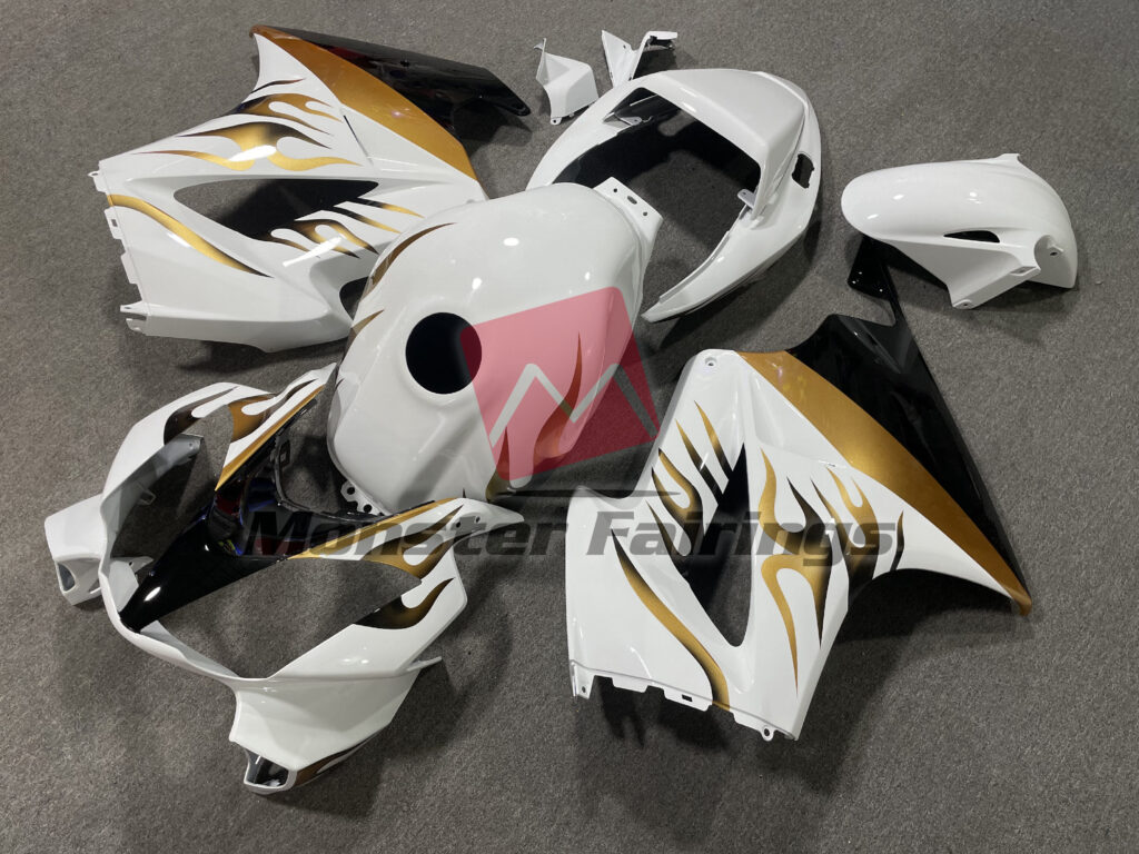 2002 - 2012 Honda VFR800 Gloss Gold Flame fairing set - ABS injection, custom painted by Monster Fairings