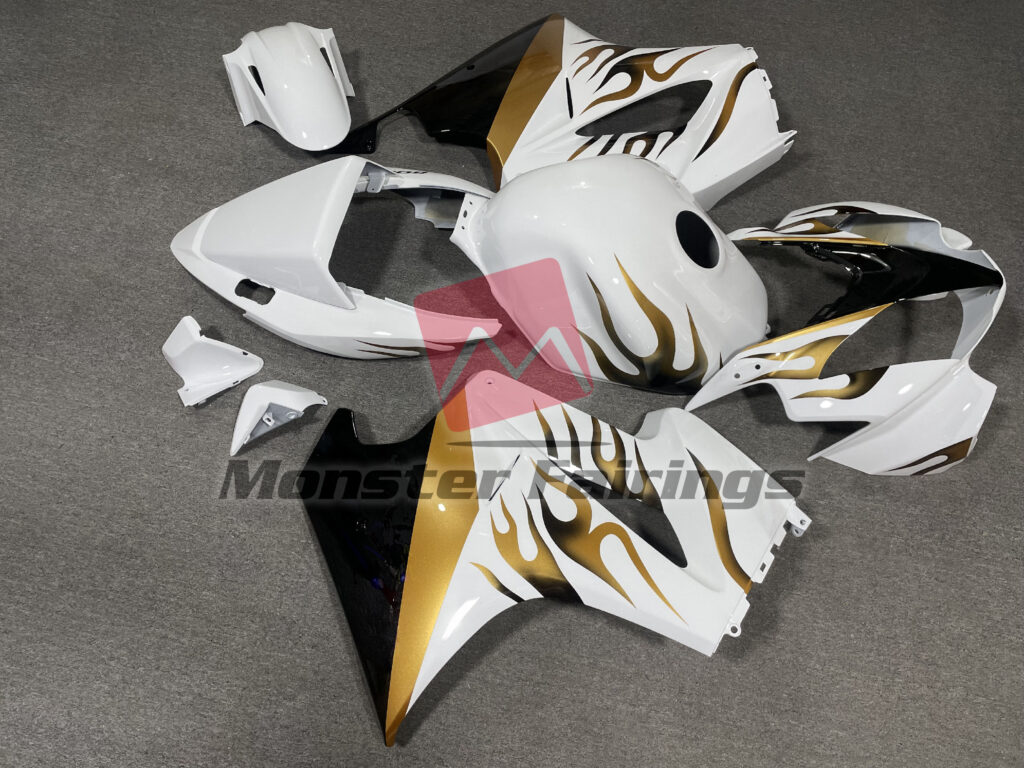 Honda VFR800 custom ABS fairings 2002 - 2012 in Gloss Gold Flame - durable replacement kit, Monster Fairings