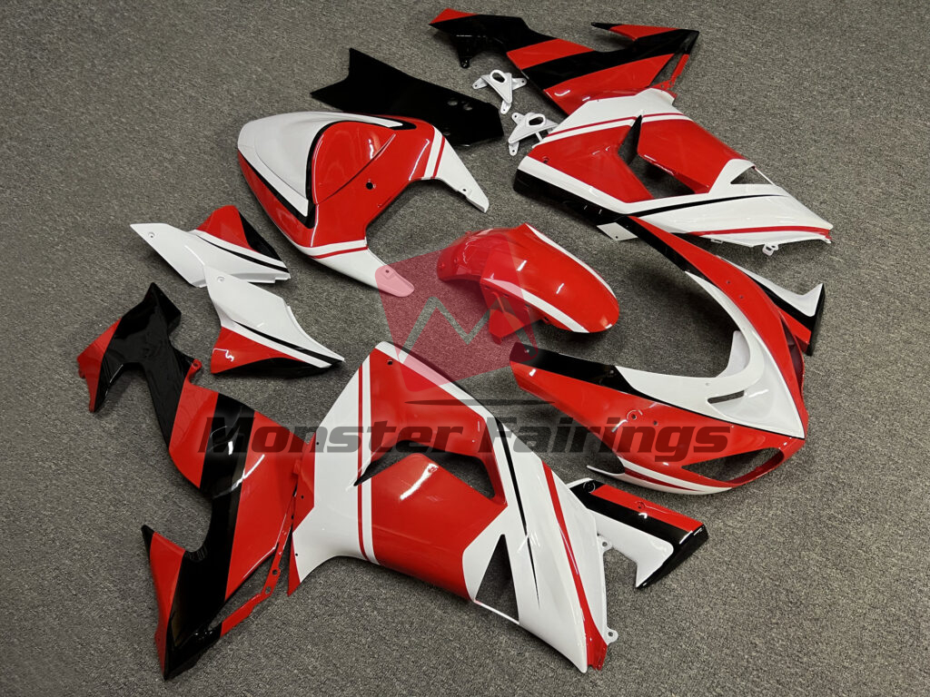 2006 - 2007 Kawasaki ZX10R Gloss Red & White Black fairing set - ABS injection, custom painted by Monster Fairings