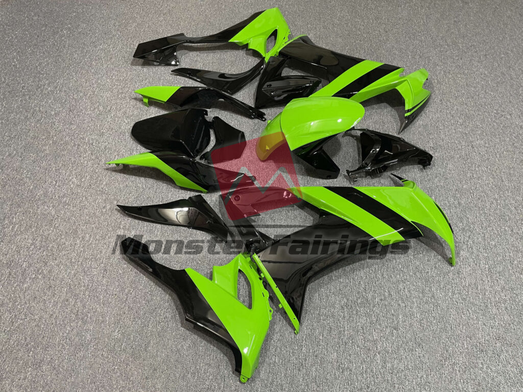 2008 - 2010 Kawasaki ZX10R Gloss Black & Light Green fairing set - ABS injection, custom painted by Monster Fairings