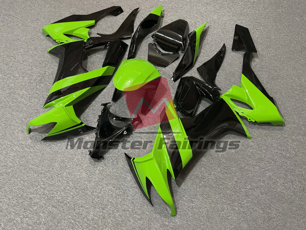 Kawasaki ZX10R custom ABS fairings 2008 - 2010 in Gloss Black & Light Green - durable replacement kit, Monster Fairings