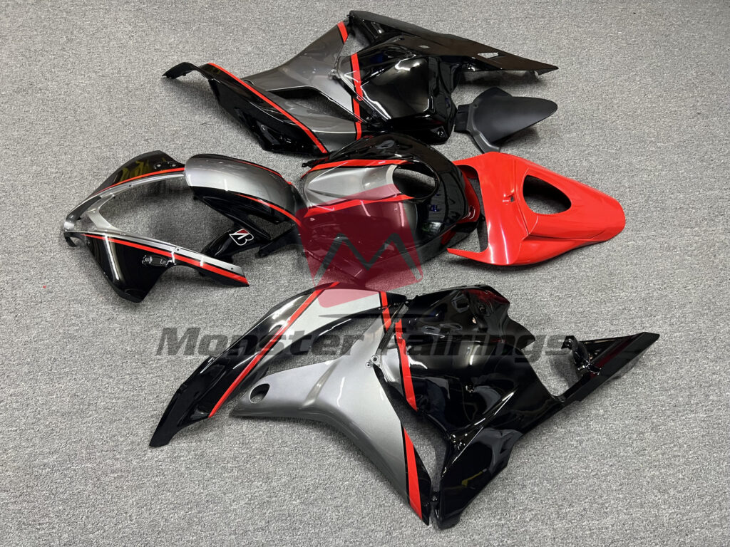2009 - 2012 Honda CBR600RR Black Grey Red Pin fairing set - ABS injection, custom painted by Monster Fairings