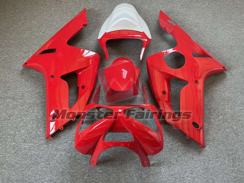 Kawasaki ZX6R 2003 - 2004 Gloss Red & White ABS fairings - custom motorcycle bodywork kit by Monster Fairings