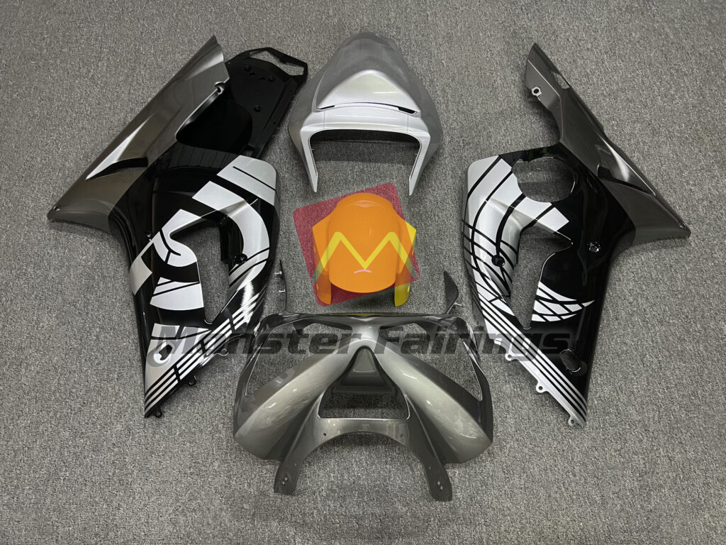 Kawasaki ZX6R 2003 - 2004 Gloss Grey & Black Yellow ABS fairings - custom motorcycle bodywork kit by Monster Fairings