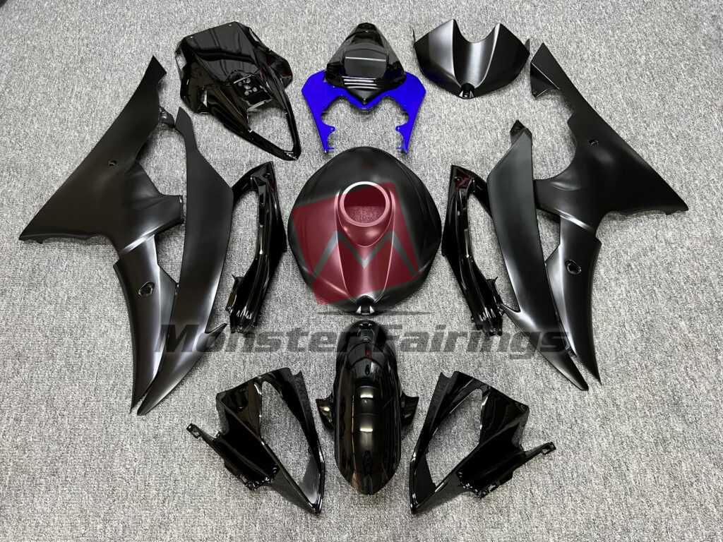 Yamaha R6 2008 - 2016 Matte Black & Blue ABS fairings - custom motorcycle bodywork kit by Monster Fairings