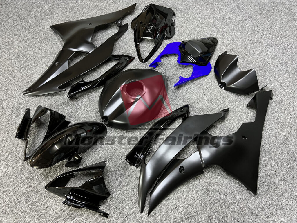 Yamaha R6 custom ABS fairings 2008 - 2016 in Matte Black & Blue - durable replacement kit, Monster Fairings