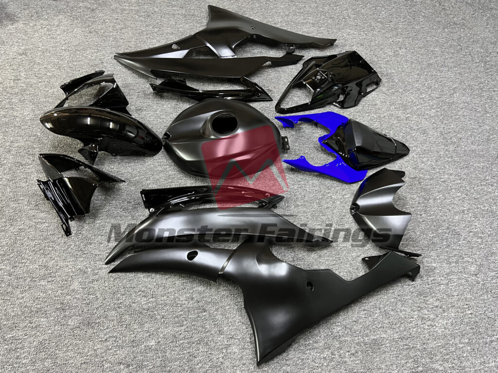2008 - 2016 Yamaha R6 Matte Black & Blue fairing set - ABS injection, custom painted by Monster Fairings