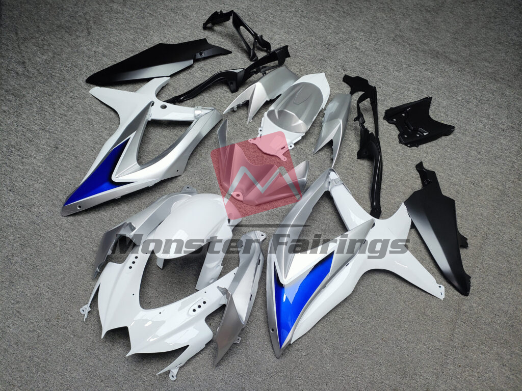 Gloss White & Silver With Blue ABS fairings for Suzuki GSXR 600 - 750 2008 - 2010 - premium OEM fit kit by Monster Fairings
