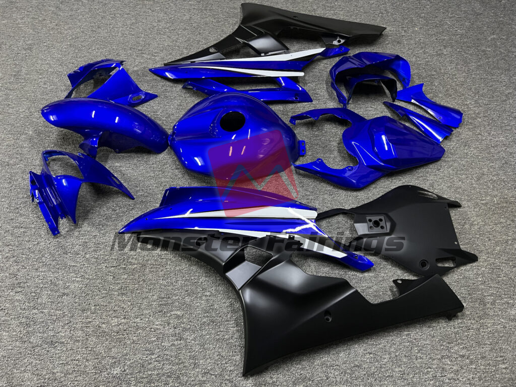 2006 - 2007 Yamaha R6 Gloss Blue & Matte Black fairing set - ABS injection, custom painted by Monster Fairings