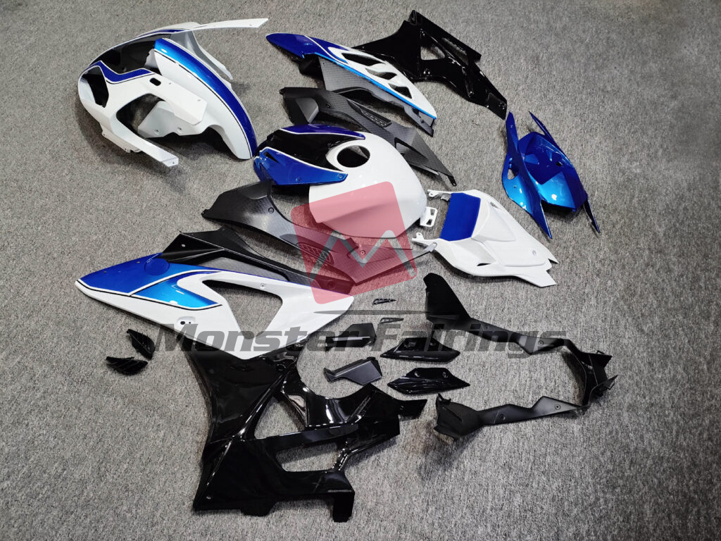 2009 - 2014 BMW S1000RR Gloss Blue with White & Black fairing set - ABS injection, custom painted by Monster Fairings