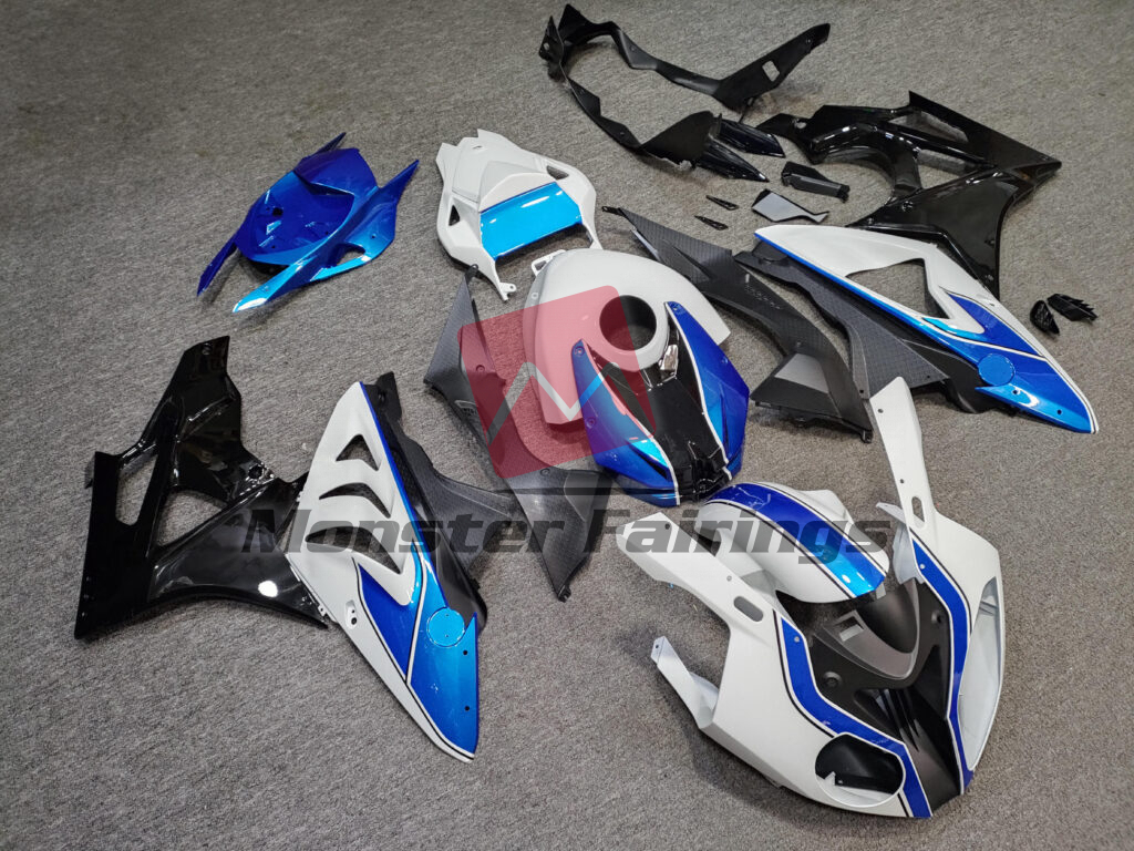 BMW S1000RR custom ABS fairings 2009 - 2014 in Gloss Blue with White & Black - durable replacement kit, Monster Fairings