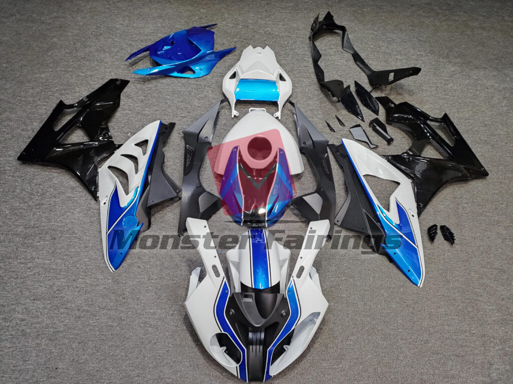 BMW S1000RR 2009 - 2014 Gloss Blue with White & Black ABS fairings - custom motorcycle bodywork kit by Monster Fairings