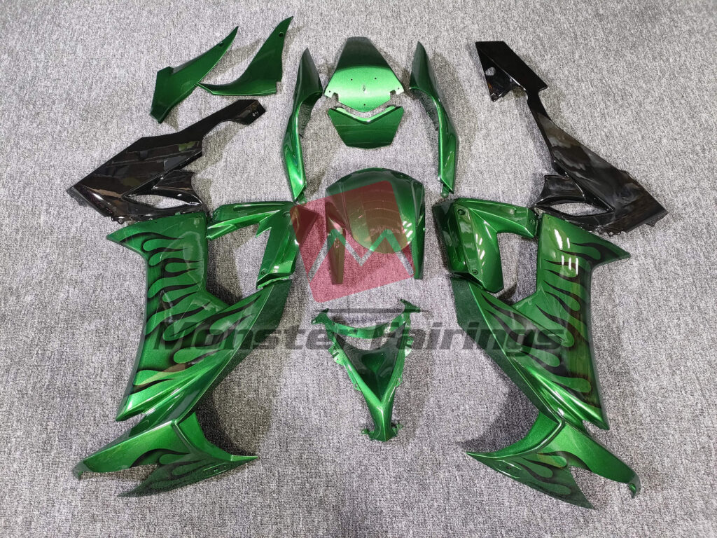 Kawasaki ZX10R 2008 - 2010 Green Flame ABS fairings - custom motorcycle bodywork kit by Monster Fairings