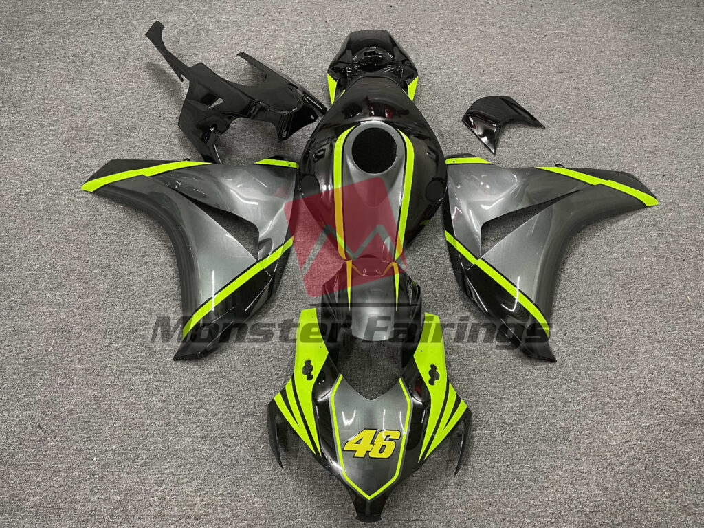 Honda CBR1000RR 2008 - 2011 Gloss Black & Grey with High Viz Green ABS fairings - custom motorcycle bodywork kit by Monster Fairings