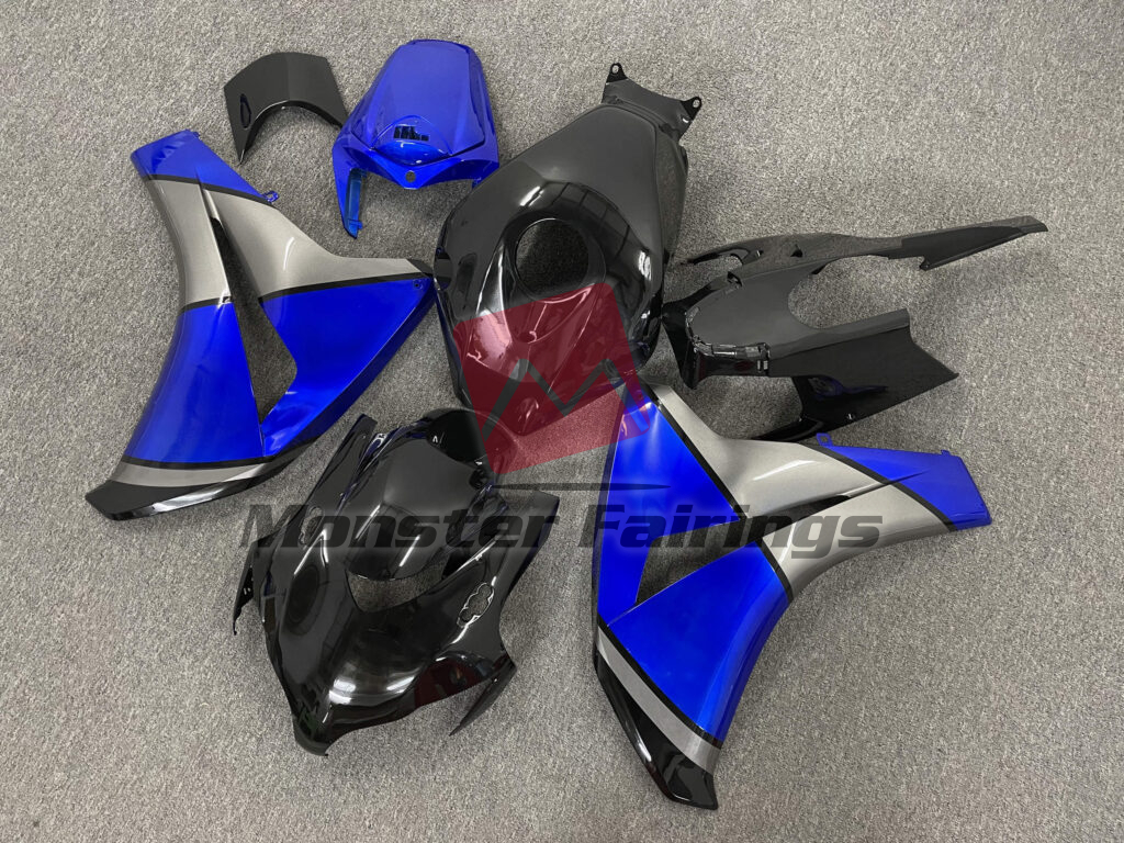 Honda CBR1000RR custom ABS fairings 2008 - 2011 in Gloss Black, Silver & Blue - durable replacement kit, Monster Fairings