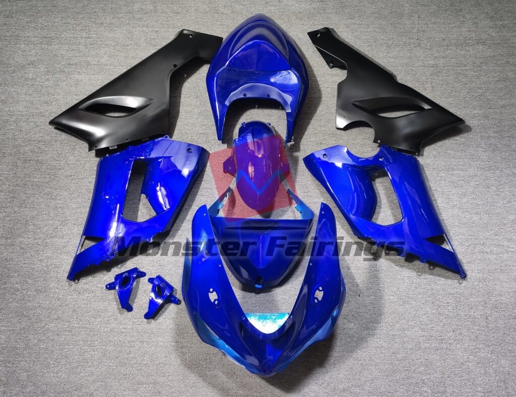 Kawasaki ZX6R 2005 - 2006 Gloss Blue & Matte Black ABS fairings - custom motorcycle bodywork kit by Monster Fairings