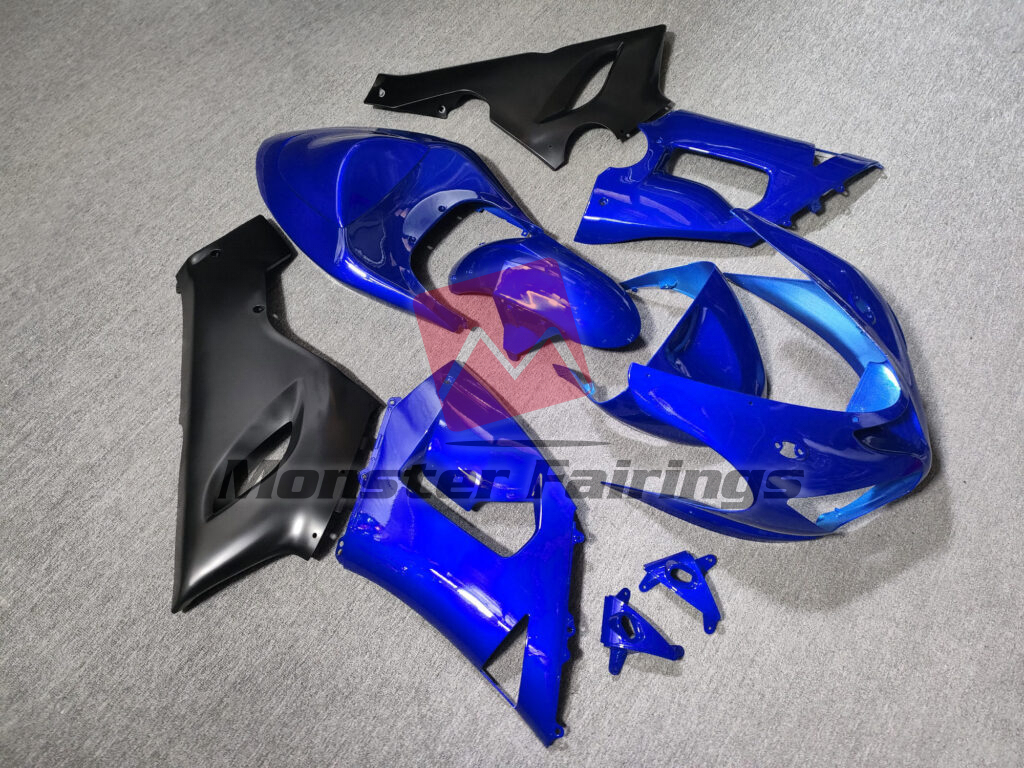 Kawasaki ZX6R custom ABS fairings 2005 - 2006 in Gloss Blue & Matte Black - durable replacement kit, Monster Fairings