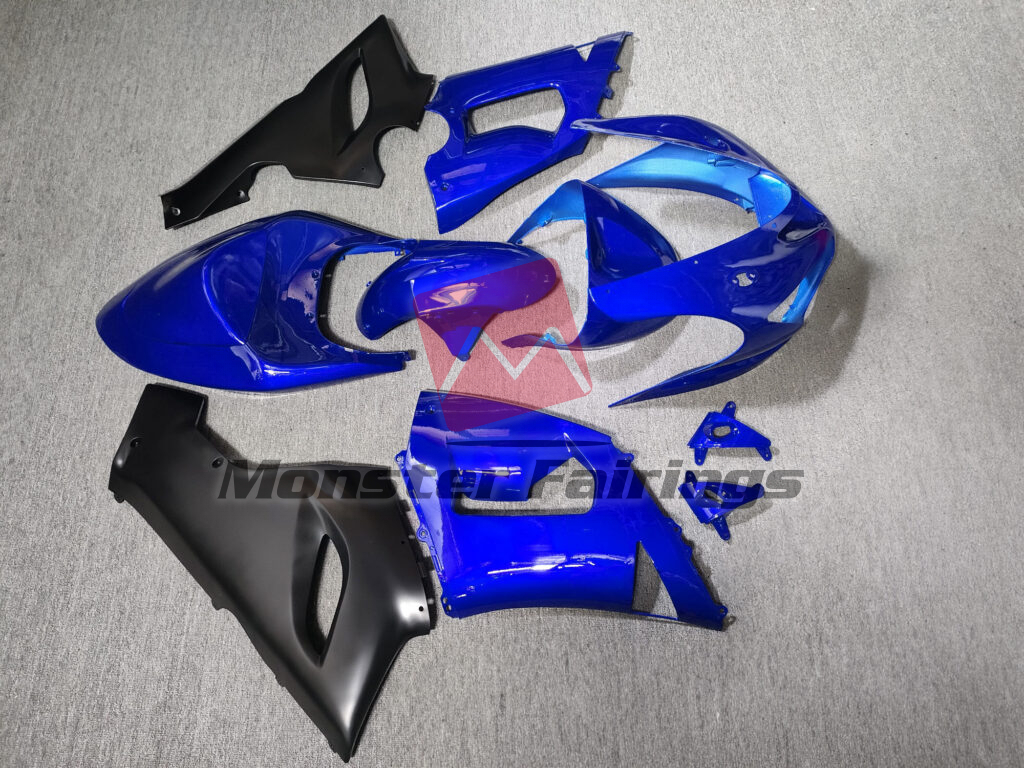 2005 - 2006 Kawasaki ZX6R Gloss Blue & Matte Black fairing set - ABS injection, custom painted by Monster Fairings