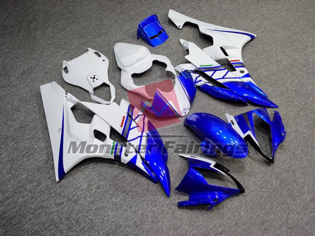 Yamaha R6 custom ABS fairings 2006 - 2007 in Gloss White & Blue - durable replacement kit, Monster Fairings