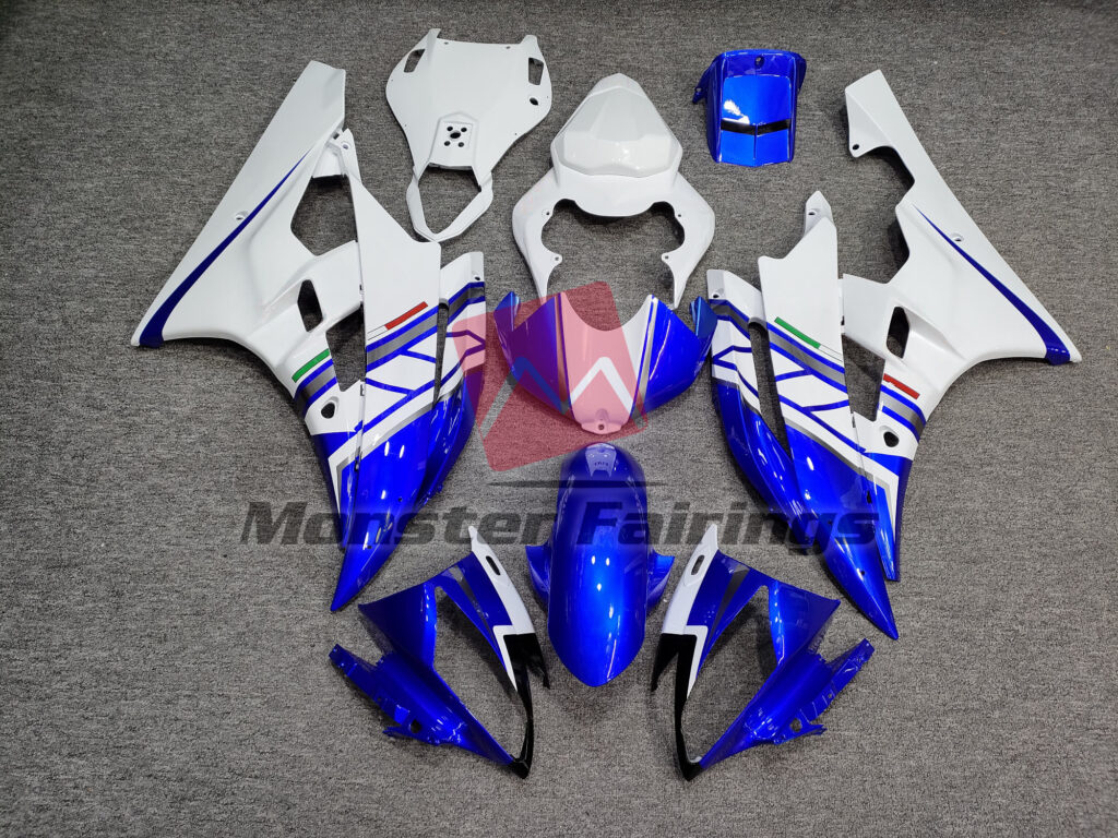 Yamaha R6 2006 - 2007 Gloss White & Blue ABS fairings - custom motorcycle bodywork kit by Monster Fairings