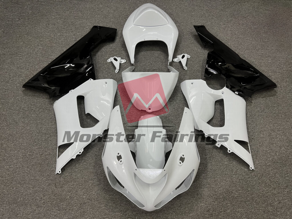 Kawasaki ZX6R 2005 - 2006 Gloss White Black ABS fairings - custom motorcycle bodywork kit by Monster Fairings