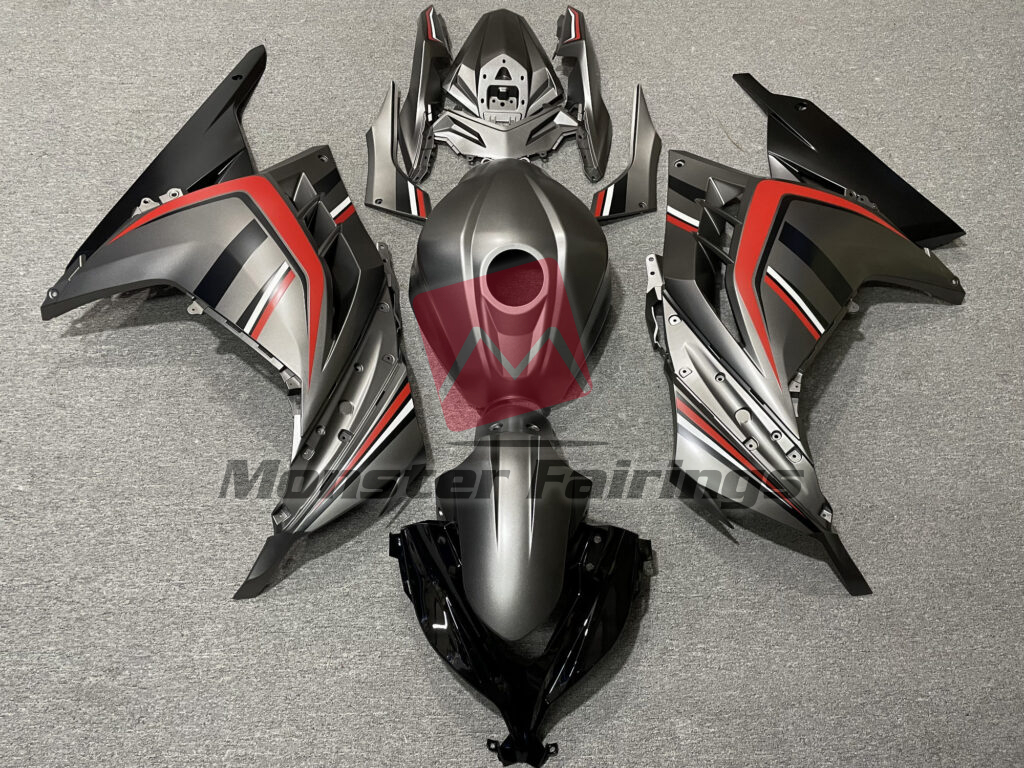 Kawasaki Ninja 300 2013 - 2022 Matte Black & Red ABS fairings - custom motorcycle bodywork kit by Monster Fairings