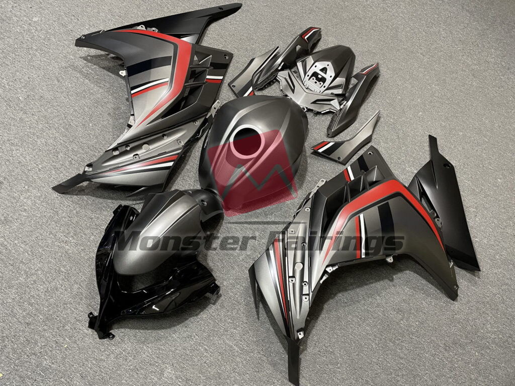 Matte Black & Red ABS fairings for Kawasaki Ninja 300 2013 - 2022 - premium OEM fit kit by Monster Fairings