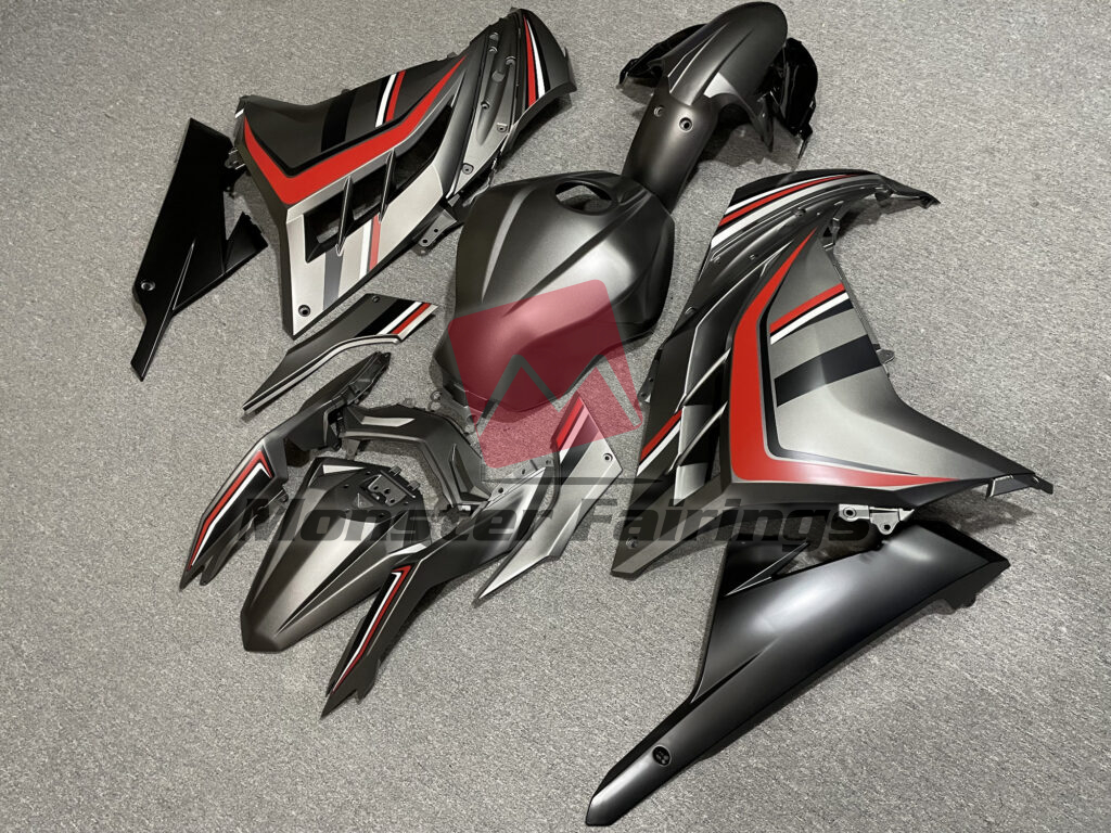 Kawasaki Ninja 300 custom ABS fairings 2013 - 2022 in Matte Black & Red - durable replacement kit, Monster Fairings