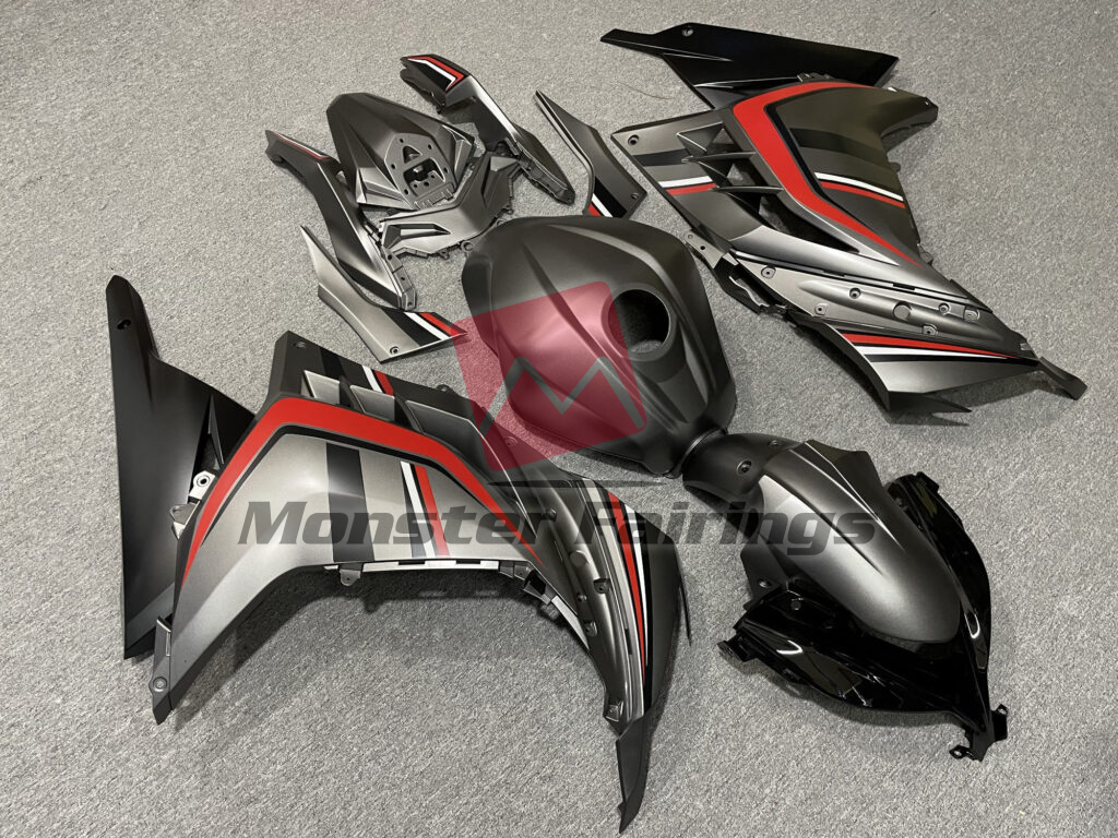 2013 - 2022 Kawasaki Ninja 300 Matte Black & Red fairing set - ABS injection, custom painted by Monster Fairings
