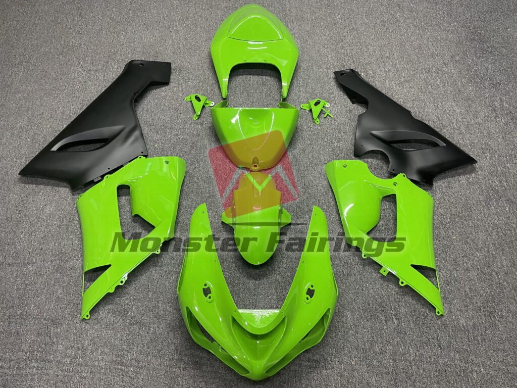 Kawasaki ZX6R 2005 - 2006 Gloss Green Matte Black ABS fairings - custom motorcycle bodywork kit by Monster Fairings