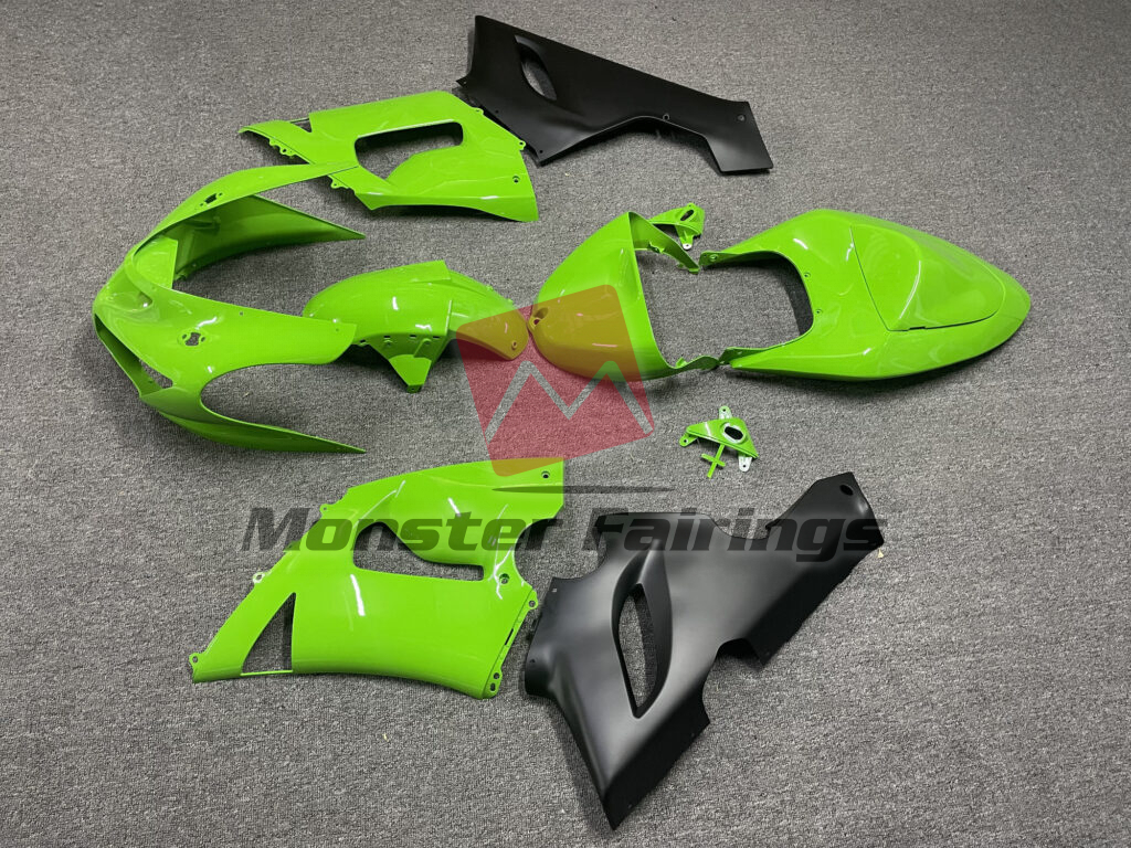 Kawasaki ZX6R custom ABS fairings 2005 - 2006 in Gloss Green Matte Black - durable replacement kit, Monster Fairings