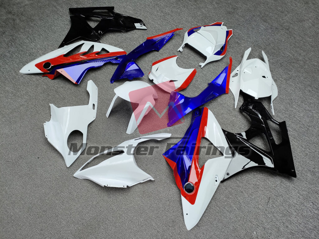 Gloss White, Black & Blue with Red ABS fairings for BMW S1000RR 2009 - 2014 - premium OEM fit kit by Monster Fairings