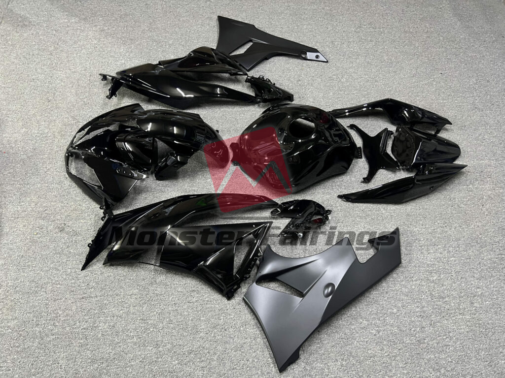 2009 - 2012 Kawasaki ZX6R Gloss & Matte Black fairing set - ABS injection, custom painted by Monster Fairings