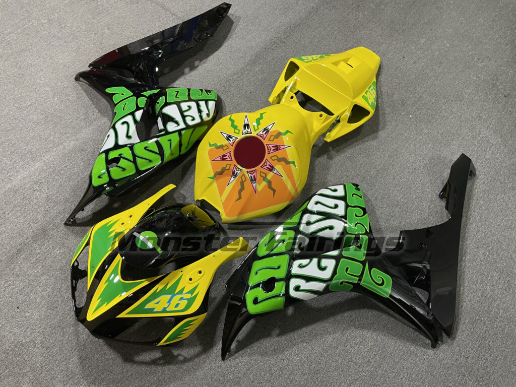 Honda CBR1000RR custom ABS fairings 2006 - 2007 in Gloss Black & Yellow Rossi - durable replacement kit, Monster Fairings