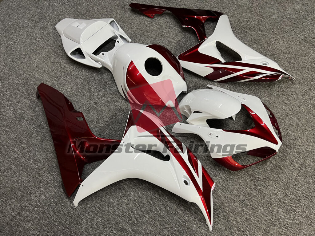 2006 - 2007 Honda CBR1000RR Gloss White & Candy Red fairing set - ABS injection, custom painted by Monster Fairings