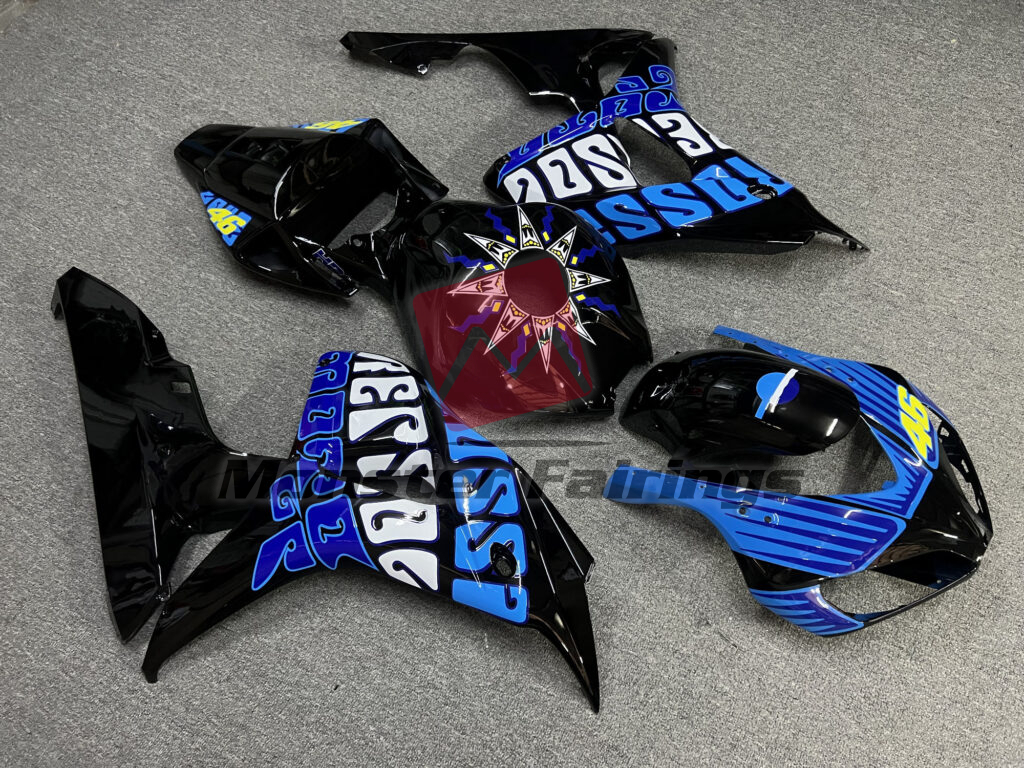 2006 - 2007 Honda CBR1000RR Gloss Black with Blue Rossi fairing set - ABS injection, custom painted by Monster Fairings