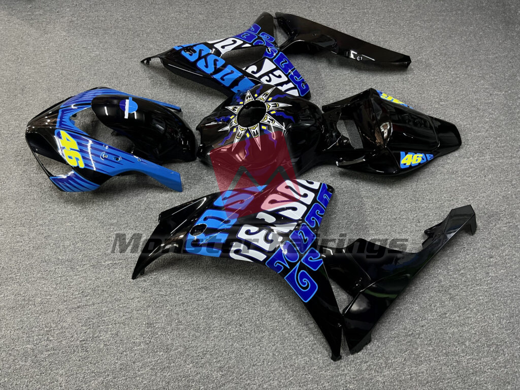 Honda CBR1000RR custom ABS fairings 2006 - 2007 in Gloss Black with Blue Rossi - durable replacement kit, Monster Fairings