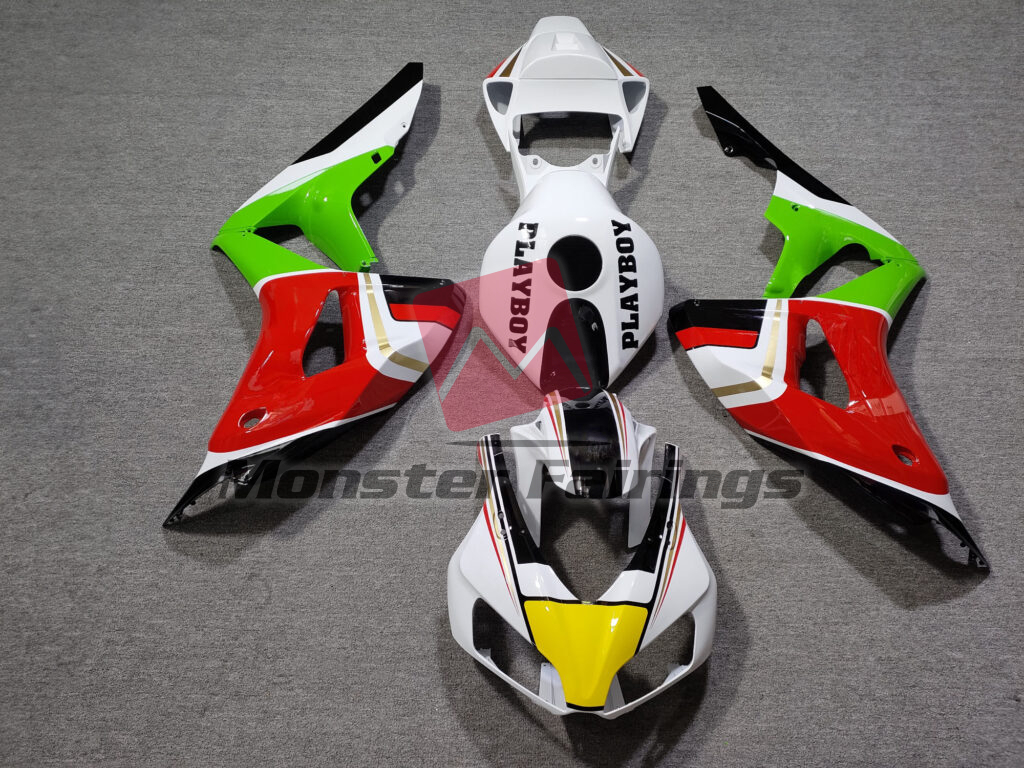 Honda CBR1000RR 2006 - 2007 Gloss White with Red & Green Playboy ABS fairings - custom motorcycle bodywork kit by Monster Fairings