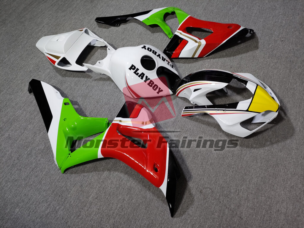Honda CBR1000RR custom ABS fairings 2006 - 2007 in Gloss White with Red & Green Playboy - durable replacement kit, Monster Fairings