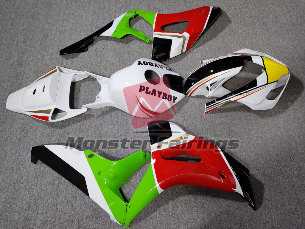 2006 - 2007 Honda CBR1000RR Gloss White with Red & Green Playboy fairing set - ABS injection, custom painted by Monster Fairings